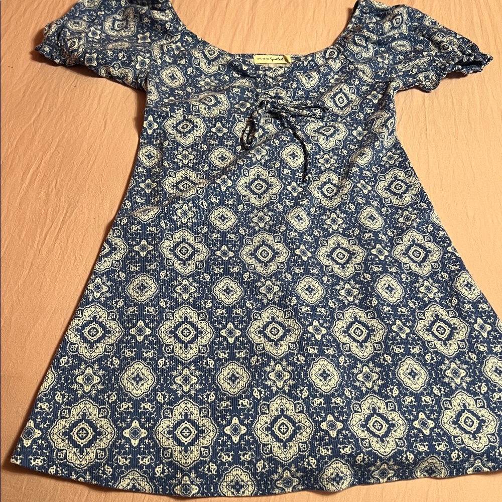 blue bandana patterned skater dress